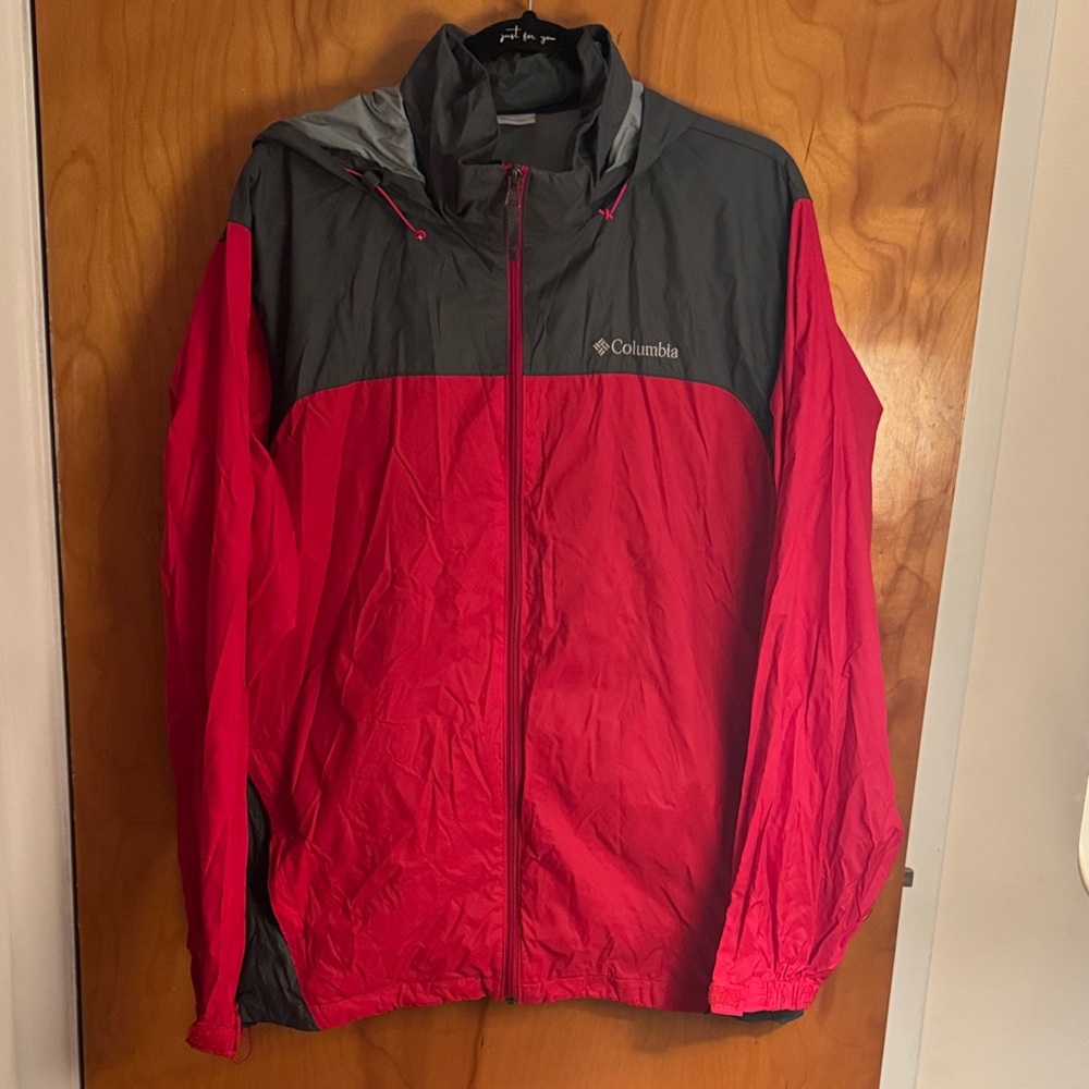 ✨Columbia Men's Vibrant Red and Charcoal Windbreaker Size Large EUC